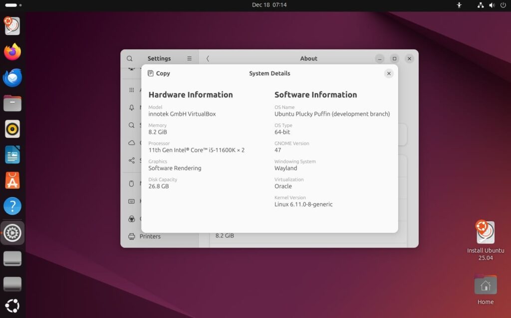 captura de tela da compilação diária do ubuntu 25.04