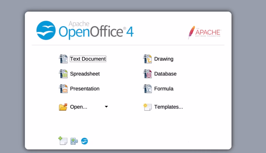 Tela inicial do OpenOffice