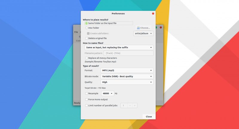 Preferências do SoundConverter