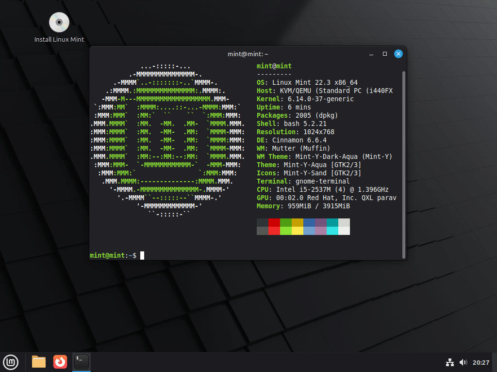 Saída do Neofetch para Linux Mint 22.3 "Zena".